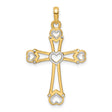 Diamond-Cut Cross with Hearts Charm Pendant in Real 14k Multi-Tone Gold