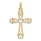 Diamond-Cut Cross with Hearts Charm Pendant in Real 14k Multi-Tone Gold