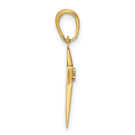 14k Multi-Tone Gold Cross Pendant with Diamond Cut Accent, Polished Finish, Religious Style