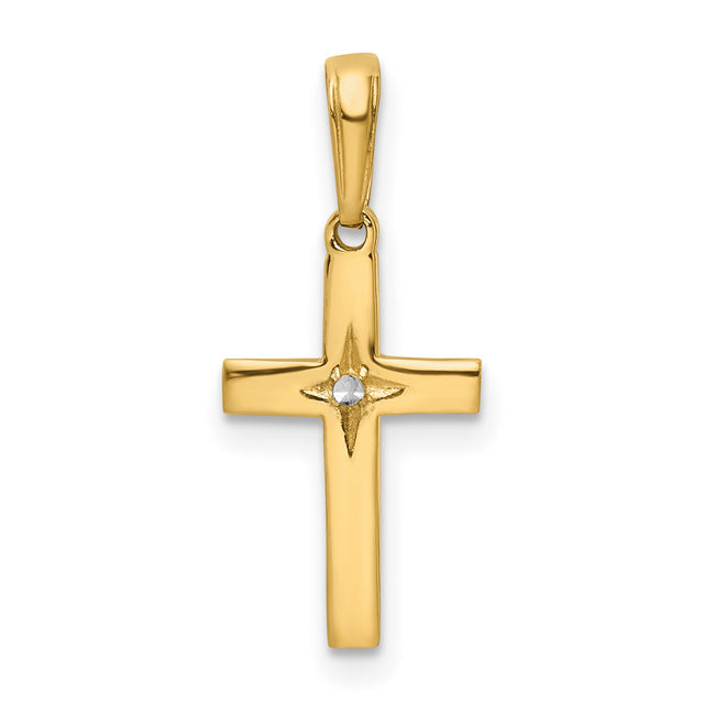 Diamond-Cut Cross Charm Pendant in Real 14k Multi-Tone Gold