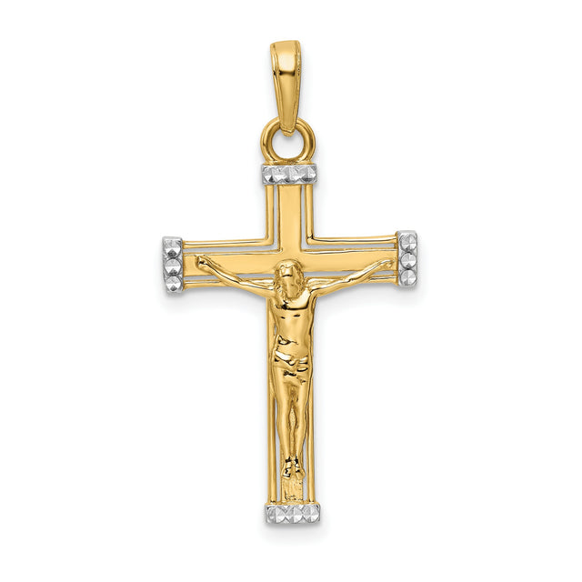 Diamond-Cut Crucifix Charm Pendant in Real 14k Multi-Tone Gold