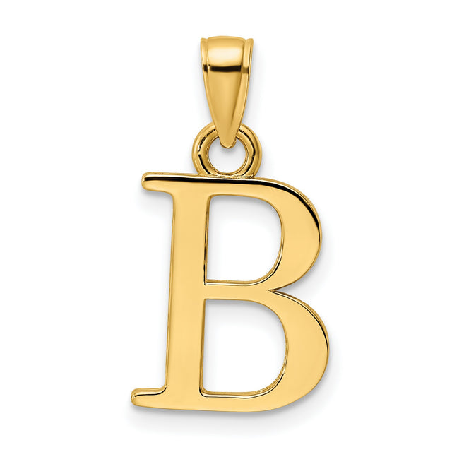 14k Yellow Gold Letter B Pendant Charm, Polished Block Initial, Unisex Monogram Jewelry