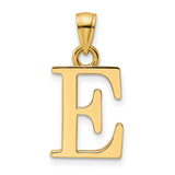 14k Yellow Gold Letter E Pendant, Polished Block Initial Charm for Women