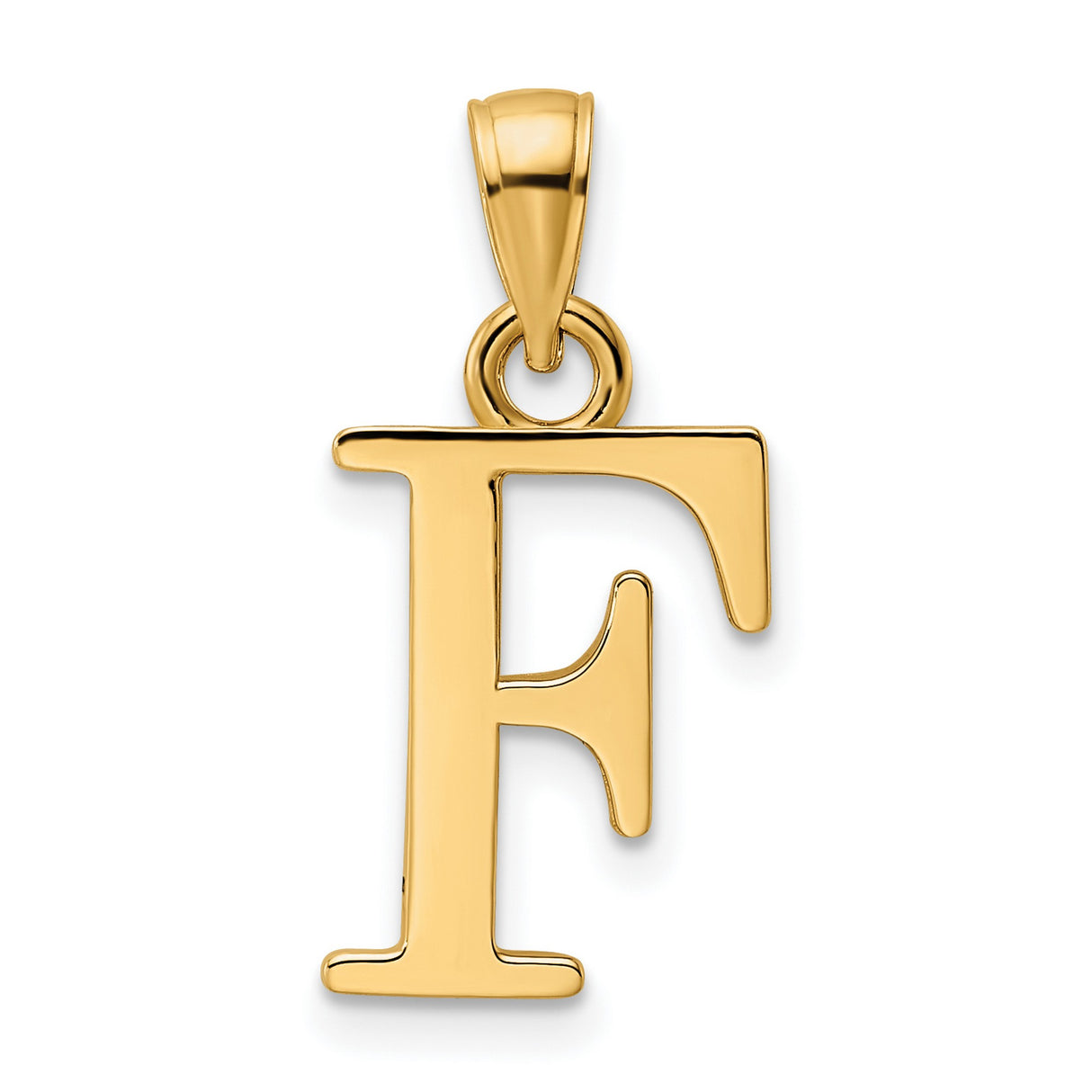 14k Yellow Gold Letter F Pendant, Polished Block Initial Charm for Women or Unisex Wear