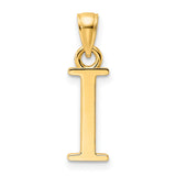 14k Yellow Gold Initial Pendant, Polished Block Letter I Charm, Dainty Monogram Jewelry for Women