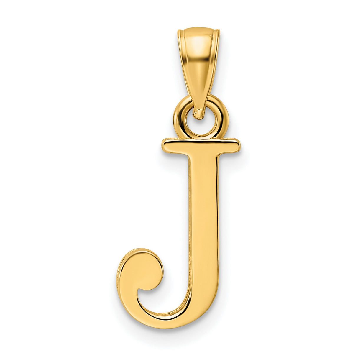 14k Yellow Gold Letter J Pendant, Polished Serif Initial Charm, Unisex Alphabet Jewelry