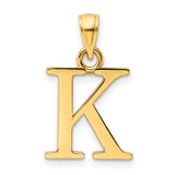 14k Yellow Gold Letter K Pendant, Polished Block Initial Charm for Women