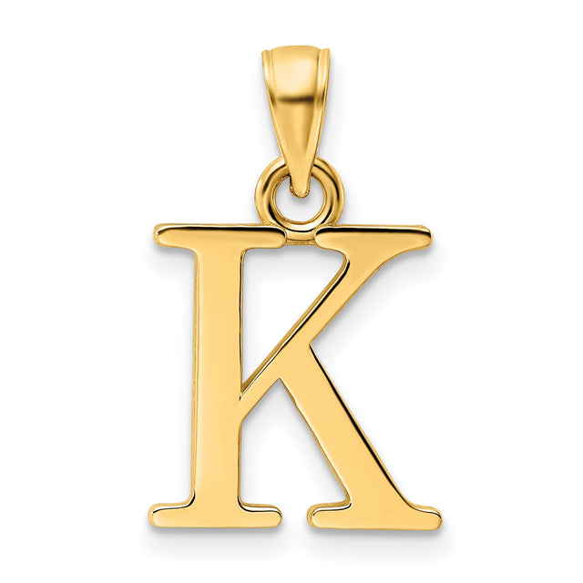 14k Yellow Gold Letter K Pendant, Polished Block Initial Charm for Women