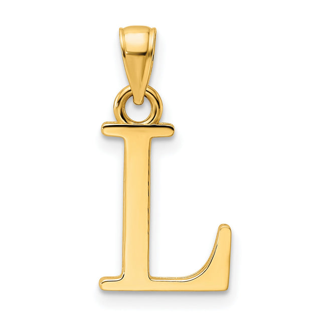 14k Yellow Gold Letter L Pendant, Polished Block Initial Charm for Women or Unisex Wear