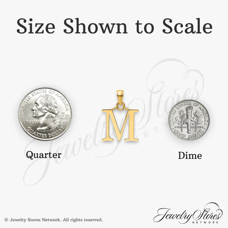 14k Yellow Gold Initial M Pendant, Bold Letter Charm, Classic Monogram Jewelry for Women or Unisex
