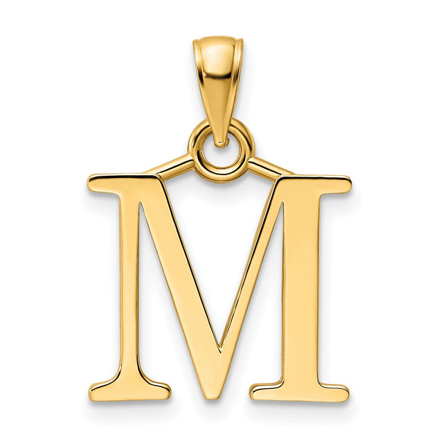 14k Yellow Gold Initial M Pendant, Bold Letter Charm, Classic Monogram Jewelry for Women or Unisex