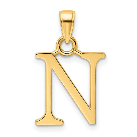 14k Yellow Gold Initial N Pendant, Polished Block Letter Charm, Unisex Monogram Jewelry