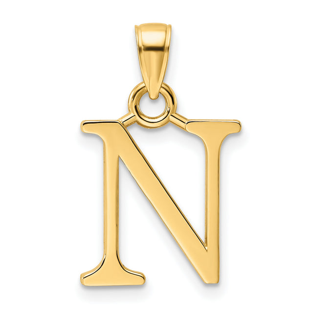 14k Yellow Gold Initial N Pendant, Polished Block Letter Charm, Unisex Monogram Jewelry