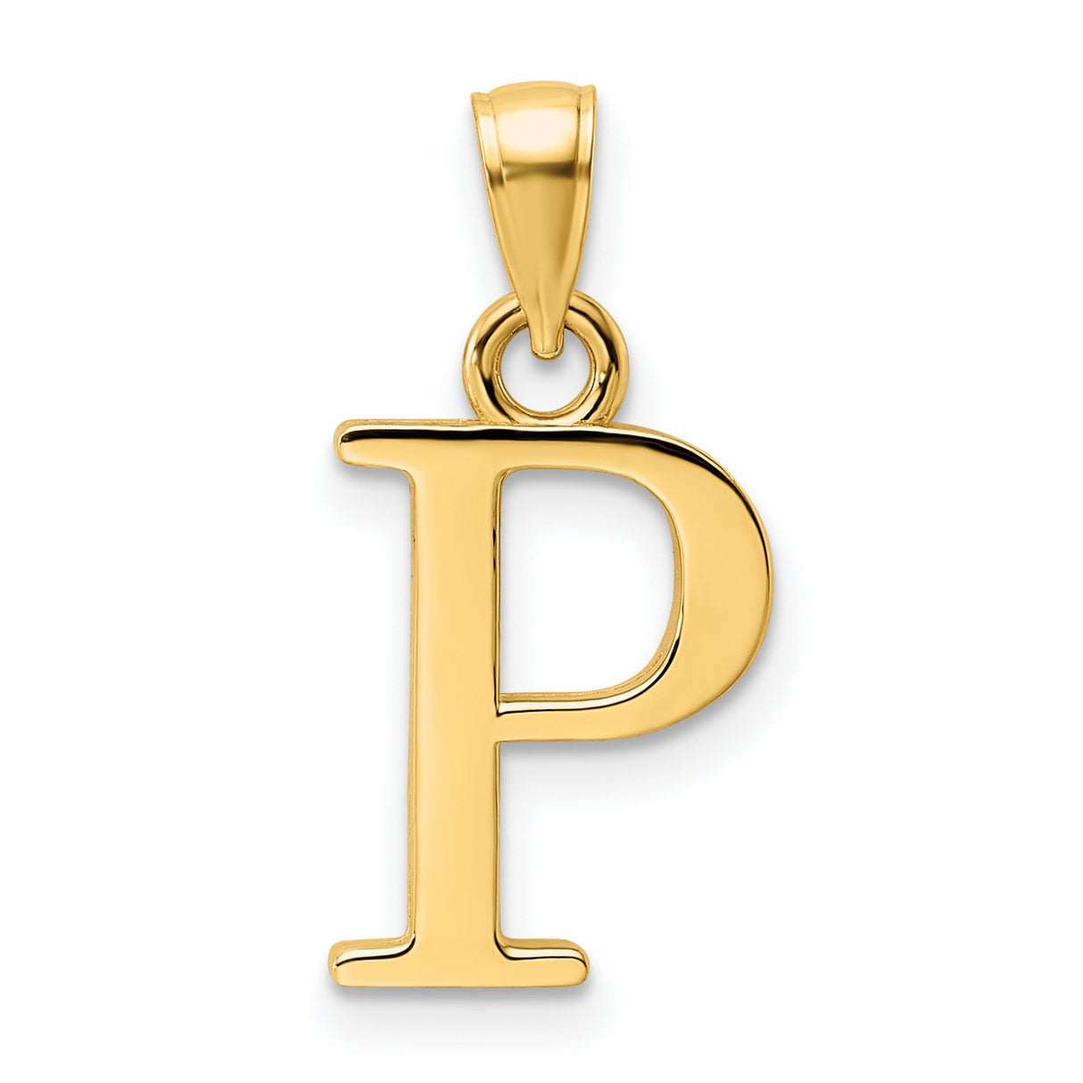 14k Yellow Gold Letter P Pendant, Block Initial Charm, High Polish Finish, Unisex Jewelry