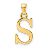 14k Yellow Gold Letter S Pendant Charm, Polished Block Initial for Women or Unisex