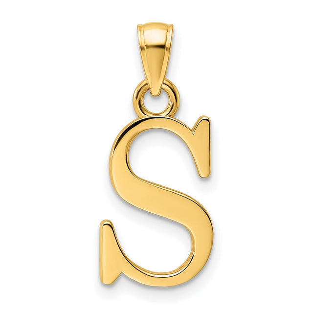 14k Yellow Gold Letter S Pendant Charm, Polished Block Initial for Women or Unisex