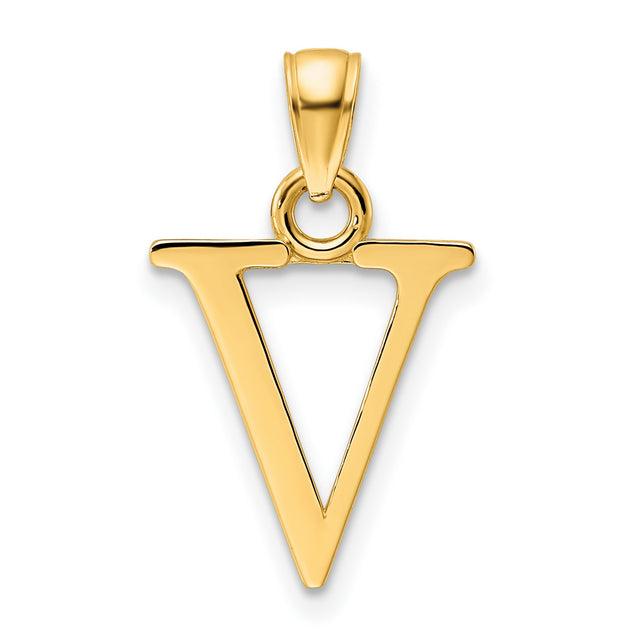14k Yellow Gold Letter V Pendant, Polished Initial Charm, Minimalist Monogram Jewelry for Women