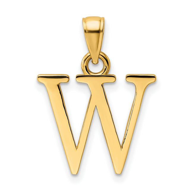 14k Yellow Gold Initial W Pendant Charm, Block Letter Design, Polished Finish, Unisex Jewelry
