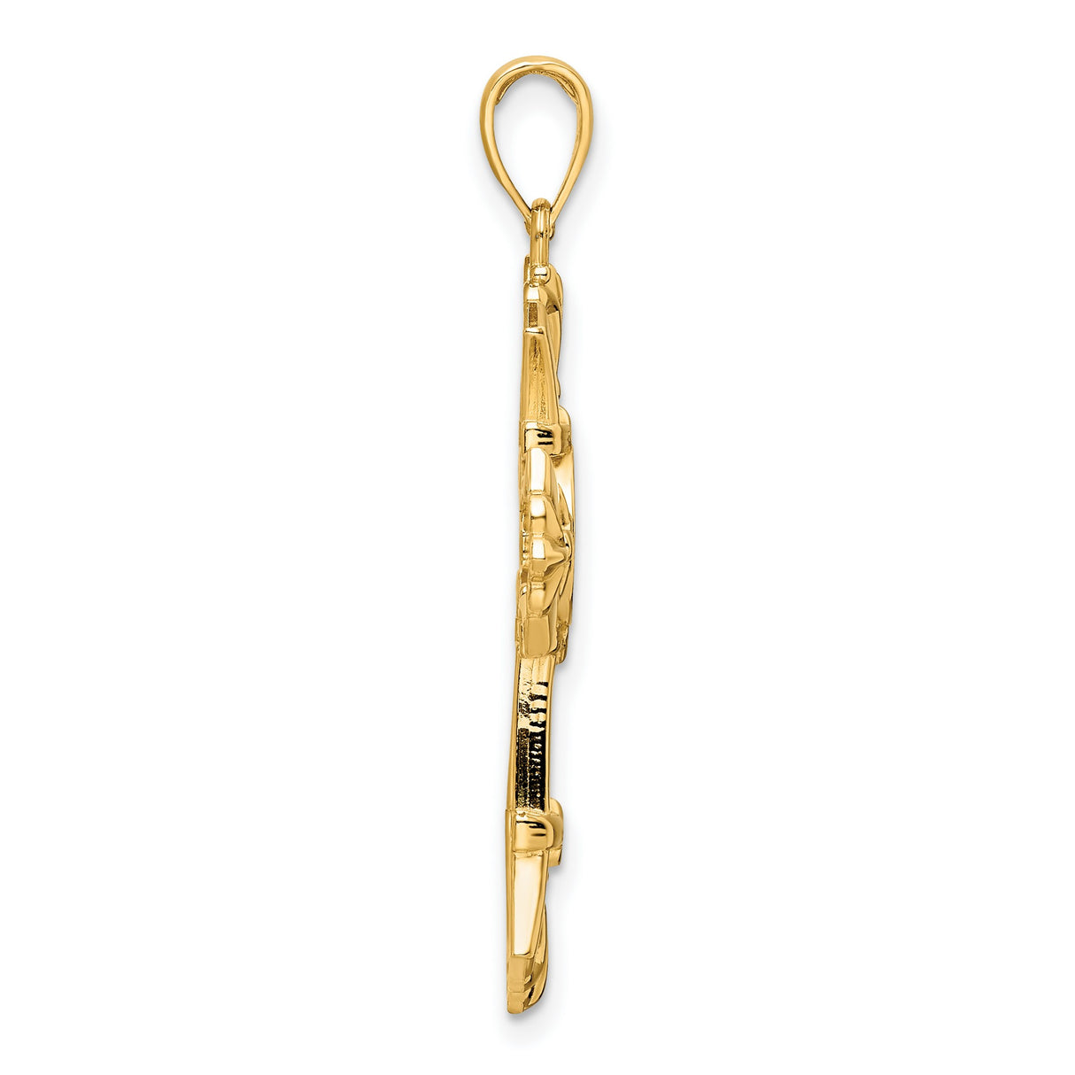 14k Yellow Gold Cross Pendant with Filigree Sunburst and Cathedral Design