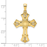 14k Yellow Gold Cross Pendant with Filigree Sunburst and Cathedral Design