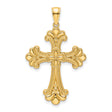 14k Yellow Gold Ornate Cross Pendant with Raised Center and Fleur de Lis Design