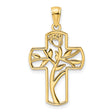 14k Yellow Gold Cross Pendant with Floral Rose Vine Design for Men and Women