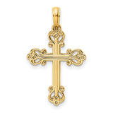 14k Yellow Gold Cross Pendant with Slender Scrollwork, Baroque Style for Men and Women