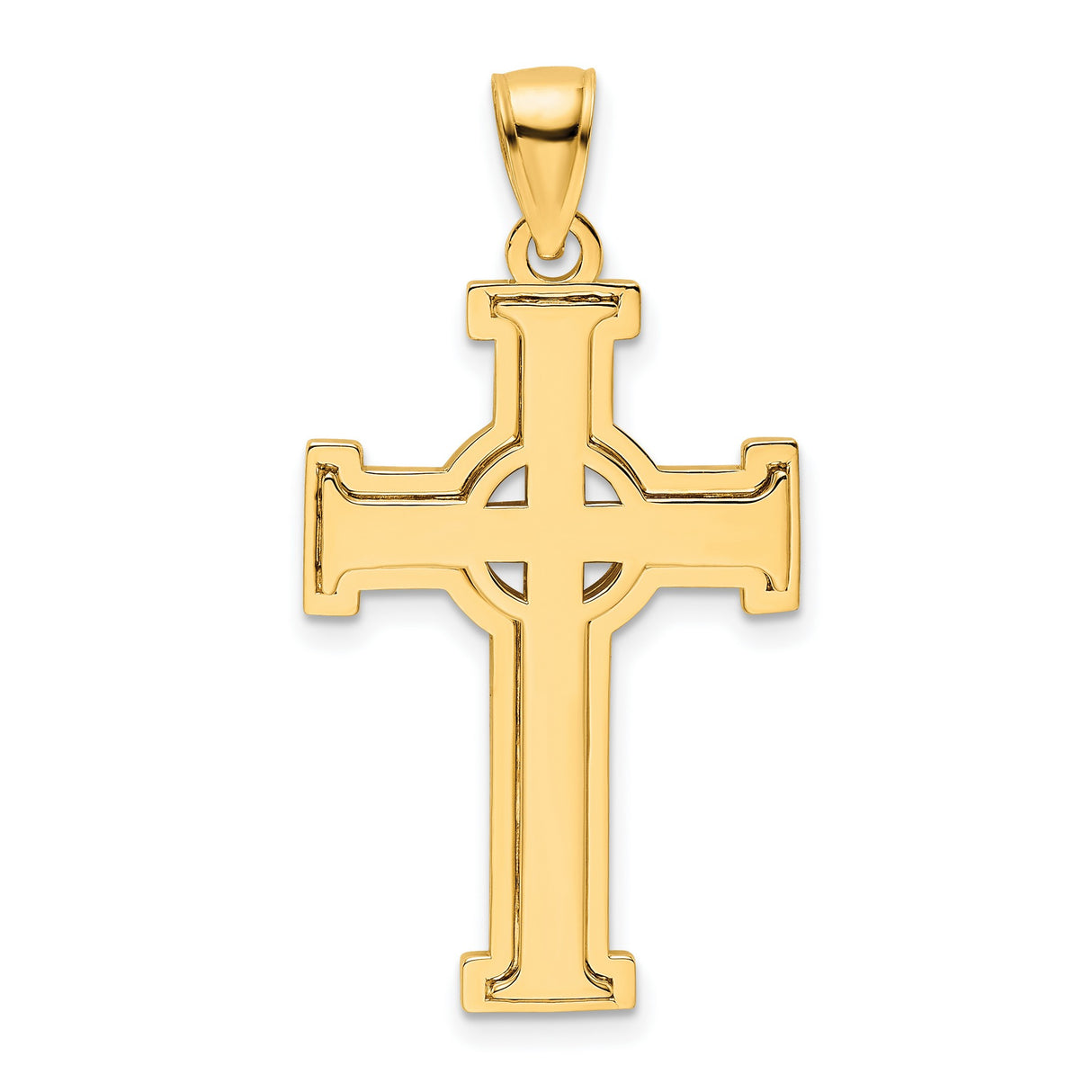14k Yellow Gold Cross Pendant with Polished Beveled Celtic Design