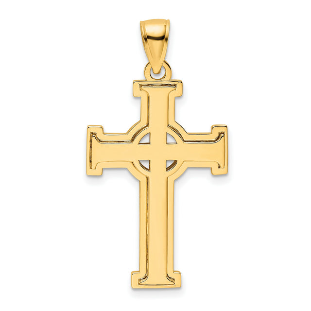 14k Yellow Gold Cross Pendant with Polished Beveled Celtic Design