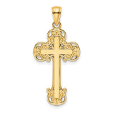 14k Yellow Gold Cross Pendant with Filigree Scrollwork Design for Men and Women