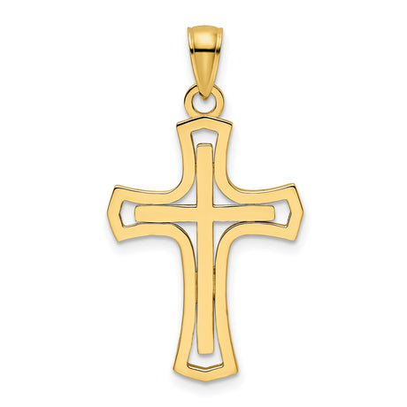 14k Yellow Gold Cross Pendant, Polished Finish Religious Charm for Men and Women