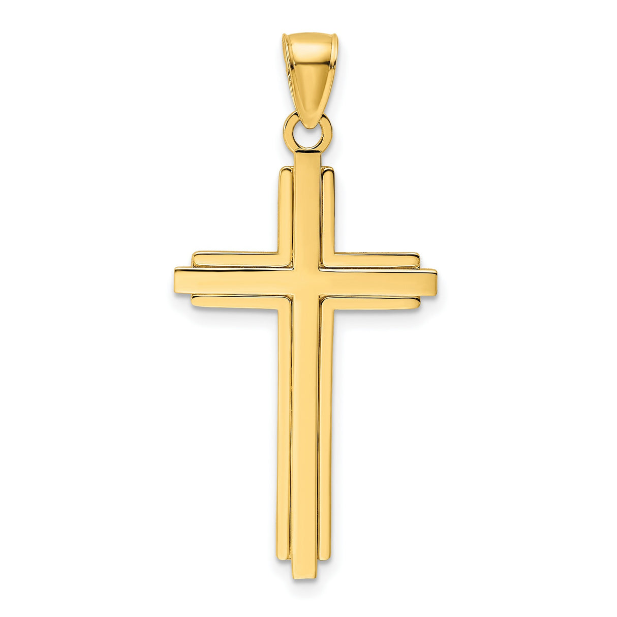 14k Yellow Gold Cross Pendant with Double Bar Design and Polished Beveled Edges