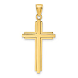14k Yellow Gold Cross Pendant with Double Bar Design and Polished Beveled Edges