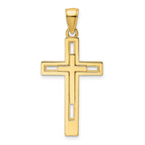 14k Yellow Gold Double Cross Pendant, Polished Minimalist Faith Design for Men and Women