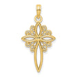 14k Yellow Gold Cross Pendant with Curved Design and Vintage Scrollwork for Men and Women