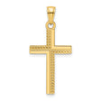 14k Yellow Gold Cross Pendant with Beaded Design, Polished Religious Jewelry for Men and Women