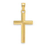 14k Yellow Gold Cross Pendant with Beaded Design, Polished Religious Jewelry for Men and Women