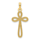 Beaded Cross Charm Pendant in Real 14k Yellow Gold