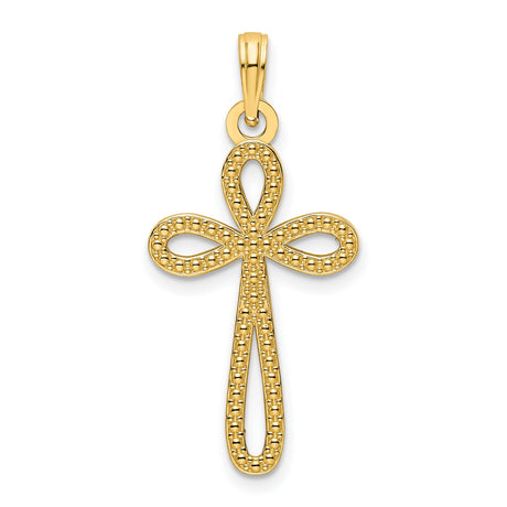 Beaded Cross Charm Pendant in Real 14k Yellow Gold