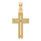 Beaded Cross Charm Pendant in Real 14k Yellow Gold