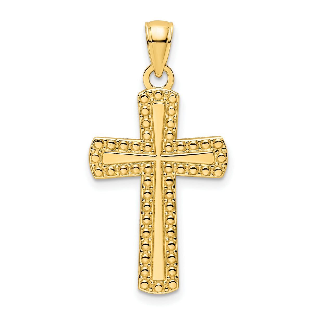 14k Yellow Gold Cross Pendant with Beaded Edge and Polished Finish
