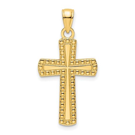 14k Yellow Gold Cross Pendant with Beaded Edge and Polished Finish