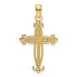 Polished Beaded Cross Charm Pendant in Real 14k Yellow Gold