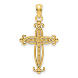 Polished Beaded Cross Charm Pendant in Real 14k Yellow Gold