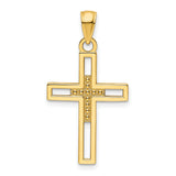 Polished Beaded Cross Charm Pendant in Real 14k Yellow Gold