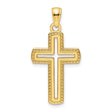 Polished Beaded Cross Charm Pendant in Real 14k Yellow Gold