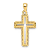 Polished Beaded Cross Charm Pendant in Real 14k Yellow Gold