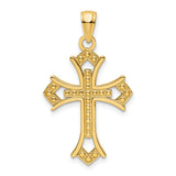 14k Yellow Gold Cross Pendant with Beaded Design and Flared Tips Faith Jewelry