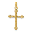 14k Yellow Gold Cross Pendant with Beaded Detailing and Polished Finish Vintage Style