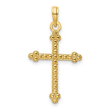 14k Yellow Gold Cross Pendant with Beaded Detailing and Polished Finish Vintage Style